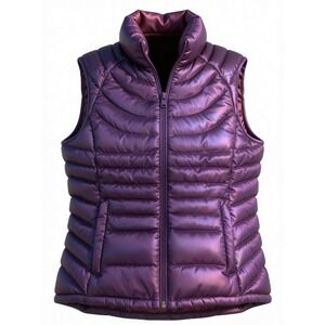Bernardo Women Purple Iridescent Goose Down Puffer Vest Metallic Quilted Medium
